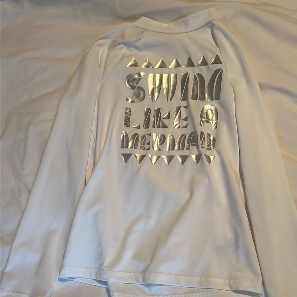 White Long Sleeve Rashguard Swim Like a Mermaid print